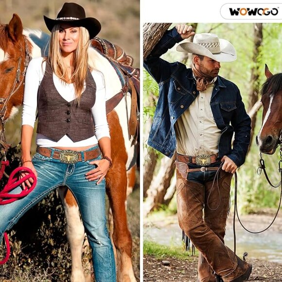 Women Men Western Belts Cowboy Cowgirl Country Belt Longhorn Bull Buckle - Picture 3 of 6